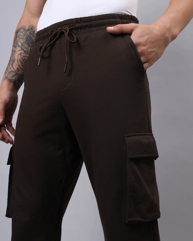 bewakoof  Men's Brown Oversized Cargo Warm Joggers for Men | Best Price UAE